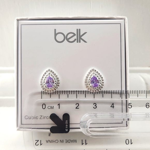 Amethyst Cubic Zirconia Pear Teardrop Shaped Stud Earrings - Picture 3 of 5